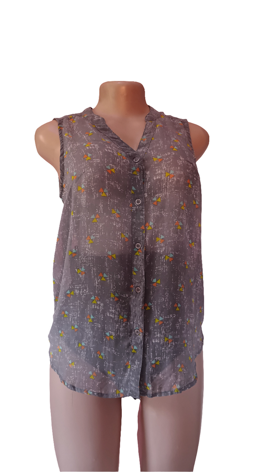 Transparent bright pattern sleeveless blouse