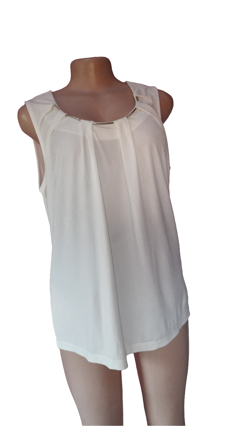 Sleeveless cream velvet- textured blouse