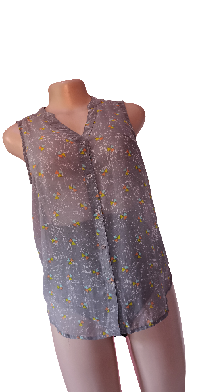 Transparent bright pattern sleeveless blouse