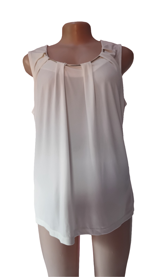 Sleeveless cream velvet- textured blouse