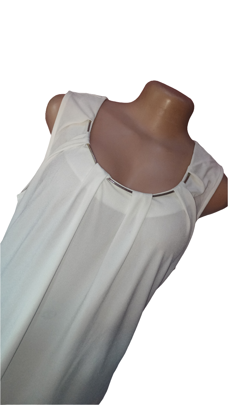 Sleeveless cream velvet- textured blouse