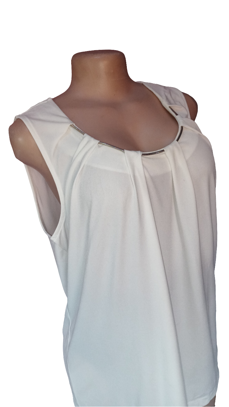Sleeveless cream velvet- textured blouse