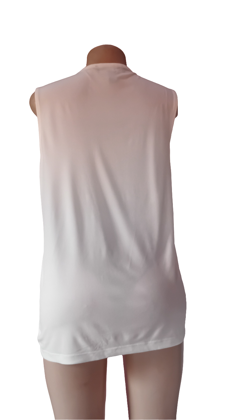 Sleeveless cream velvet- textured blouse